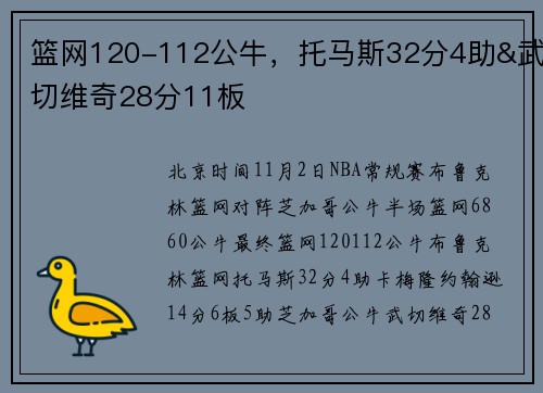 篮网120-112公牛，托马斯32分4助&武切维奇28分11板